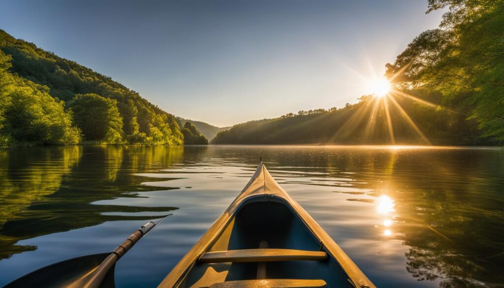 Canoeing on a serene lake