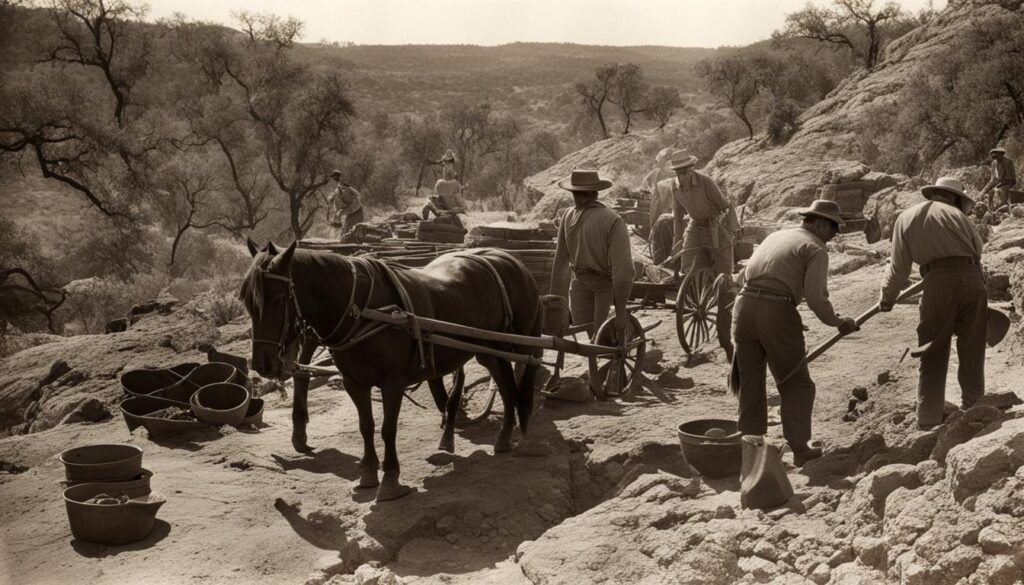 Civilian Conservation Corps workers constructing roads at Inks Lake State Park