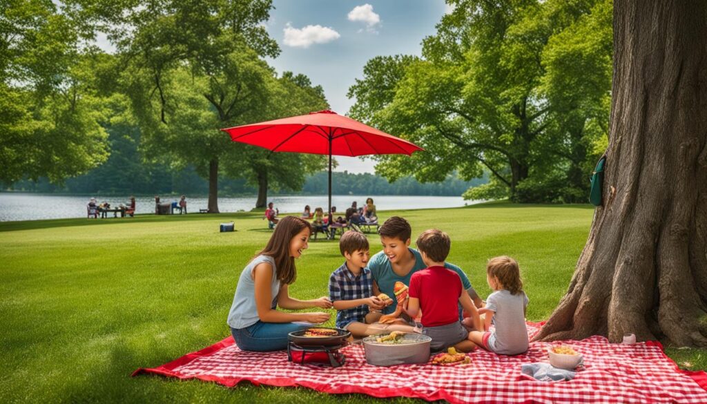 Family picnicking at Gardner Heritage State Park
