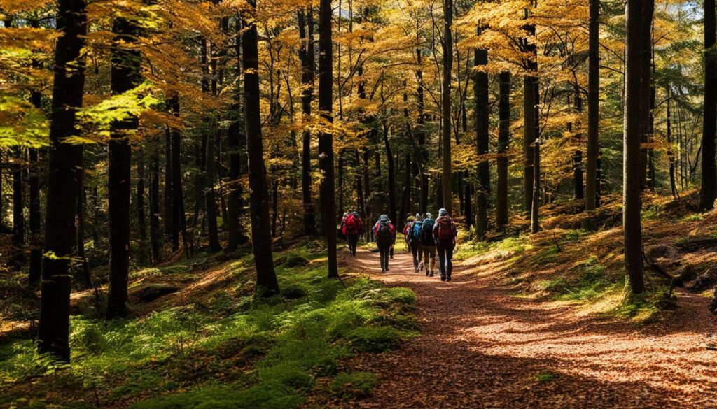 Hikers on a trail in Pittsfield State Forest