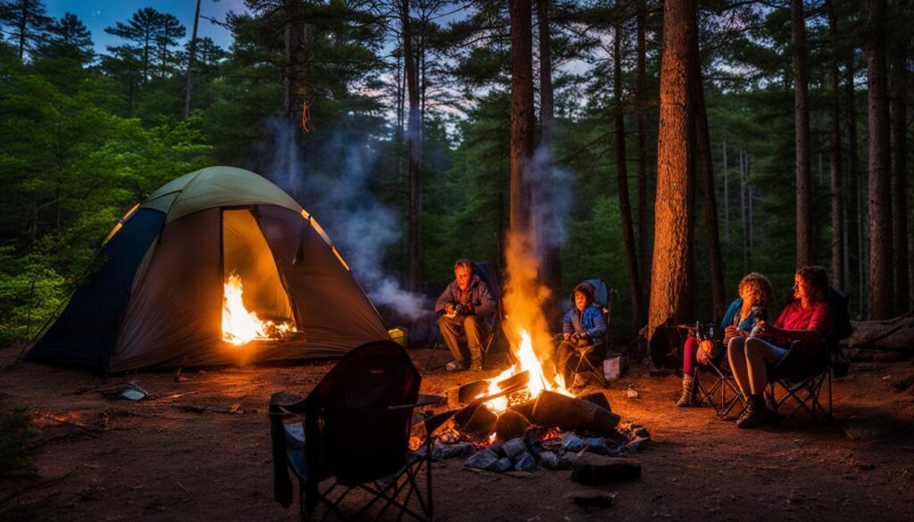 camping in Myles Standish State Forest