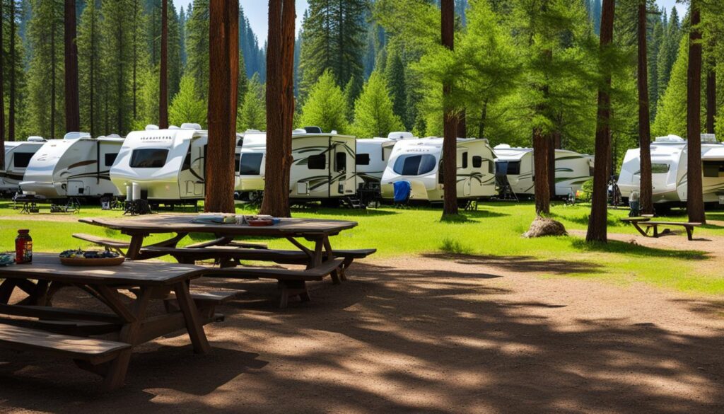 grassy campground at Minam State Recreation Area