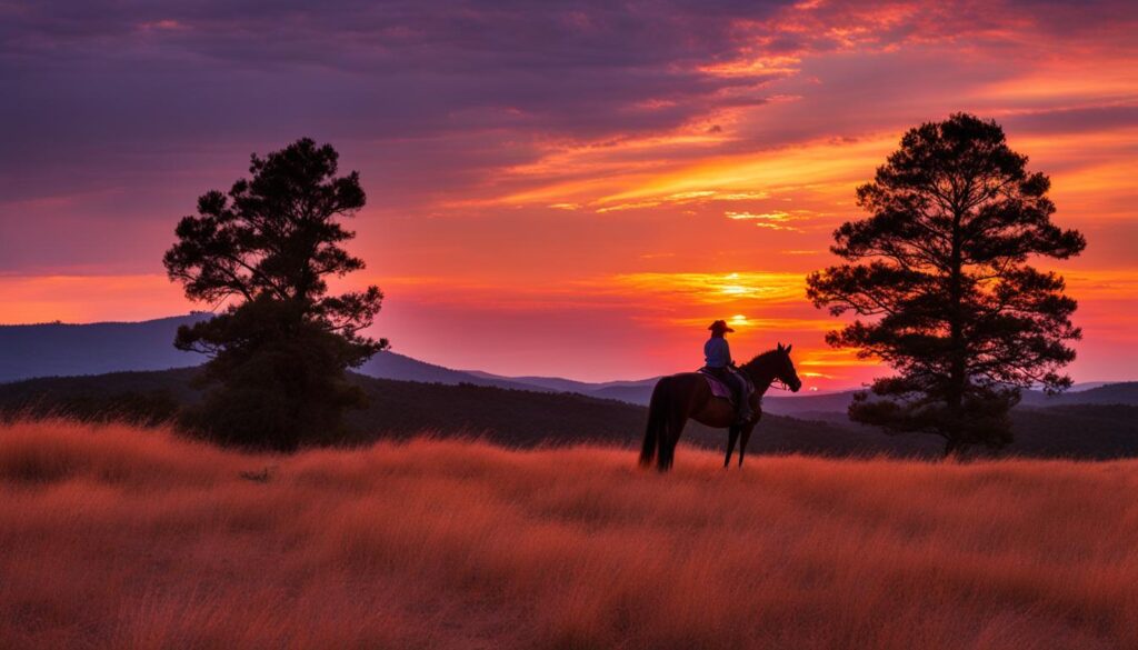 horseback riding at sunset