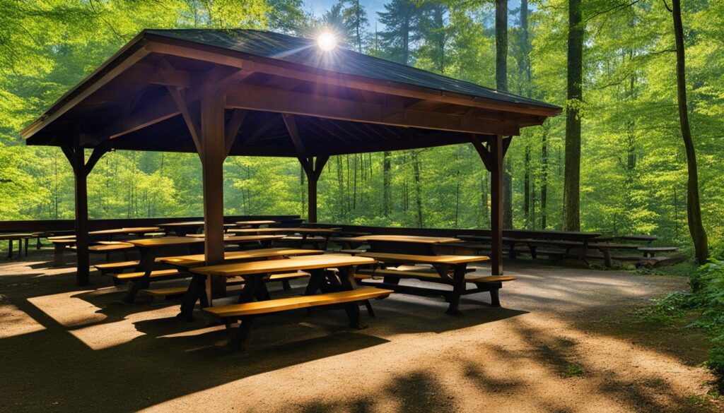 picnic shelter at Smith Falls State Park