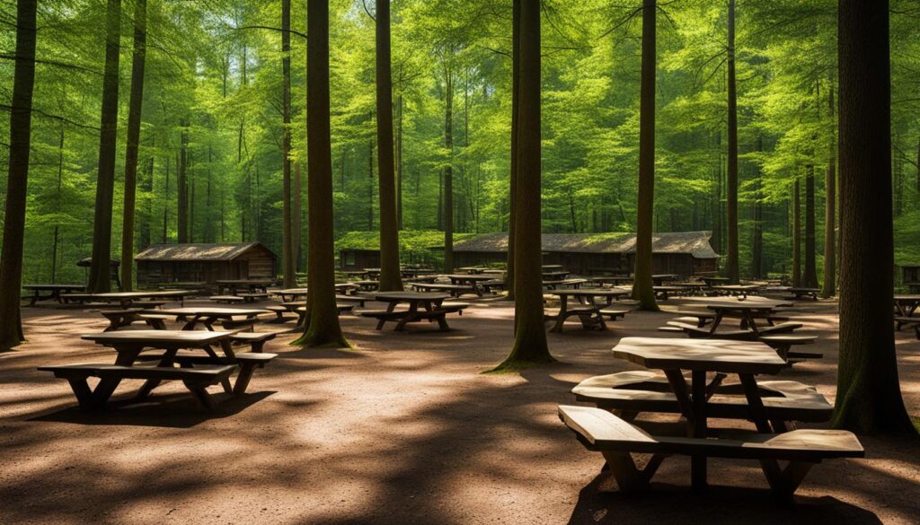 picnic tables with grills