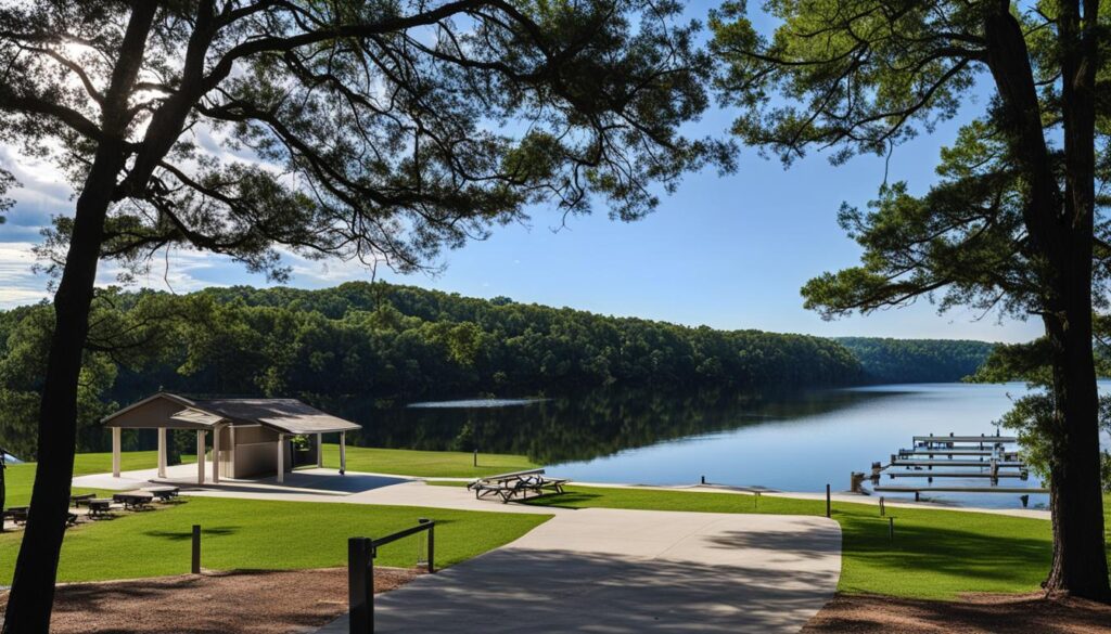 restrooms, boat ramp, parking spaces