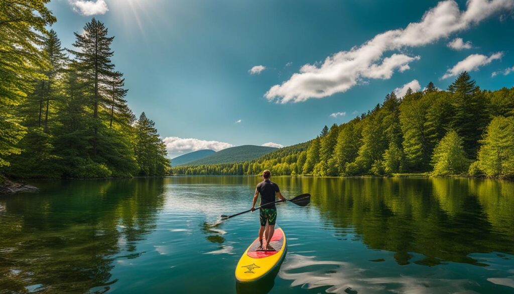 stand-up paddleboarding at Silver Lake State Park