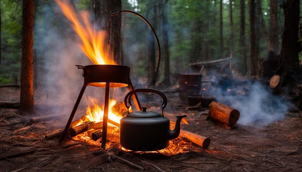 kettle over a campfire